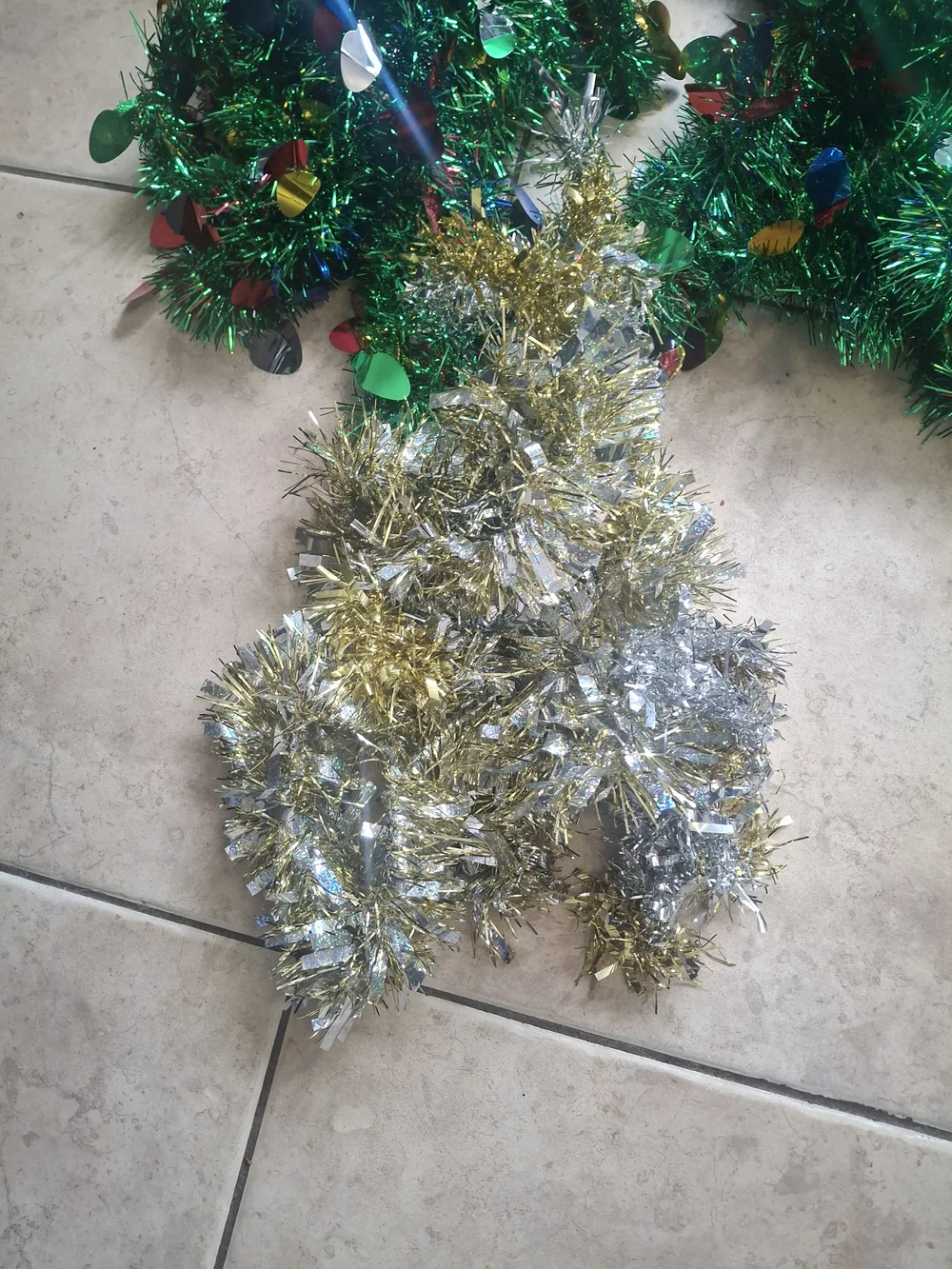 Festive Green and Gold Holiday Tinsel Garland Set - Home Holiday Decor